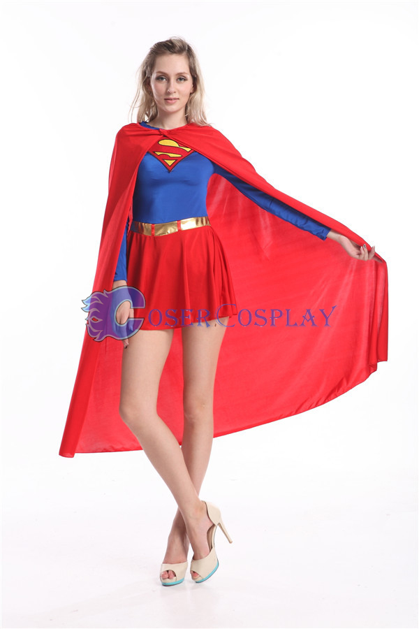 Supergirl Cosplay Costume Halloween Cape Catsuit